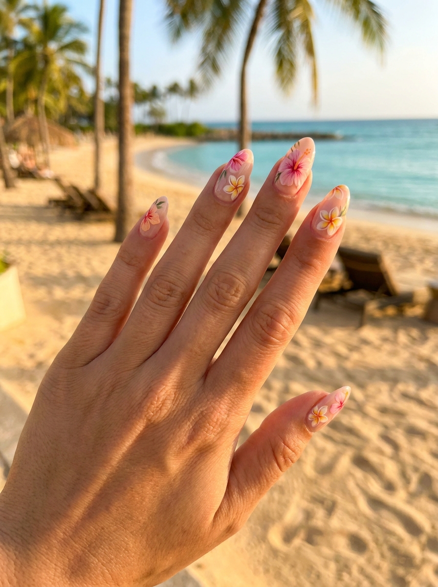 Tropical Flower Nails als Beachy Nails Inspiration 2026